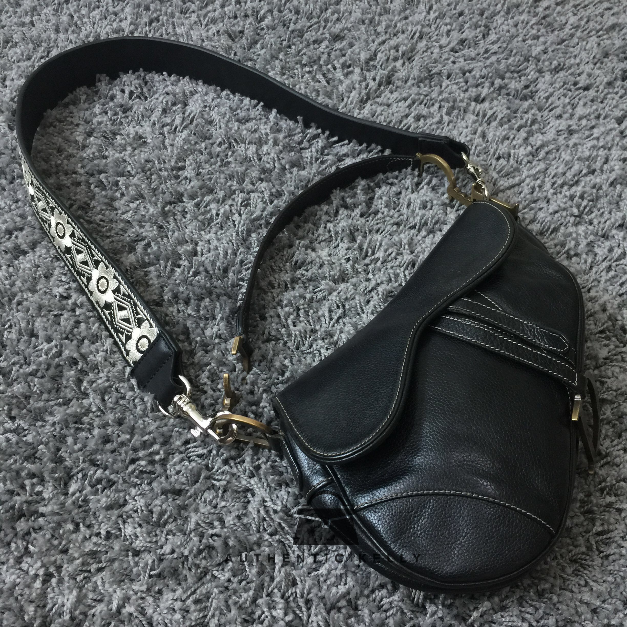 christian dior black leather saddle bag