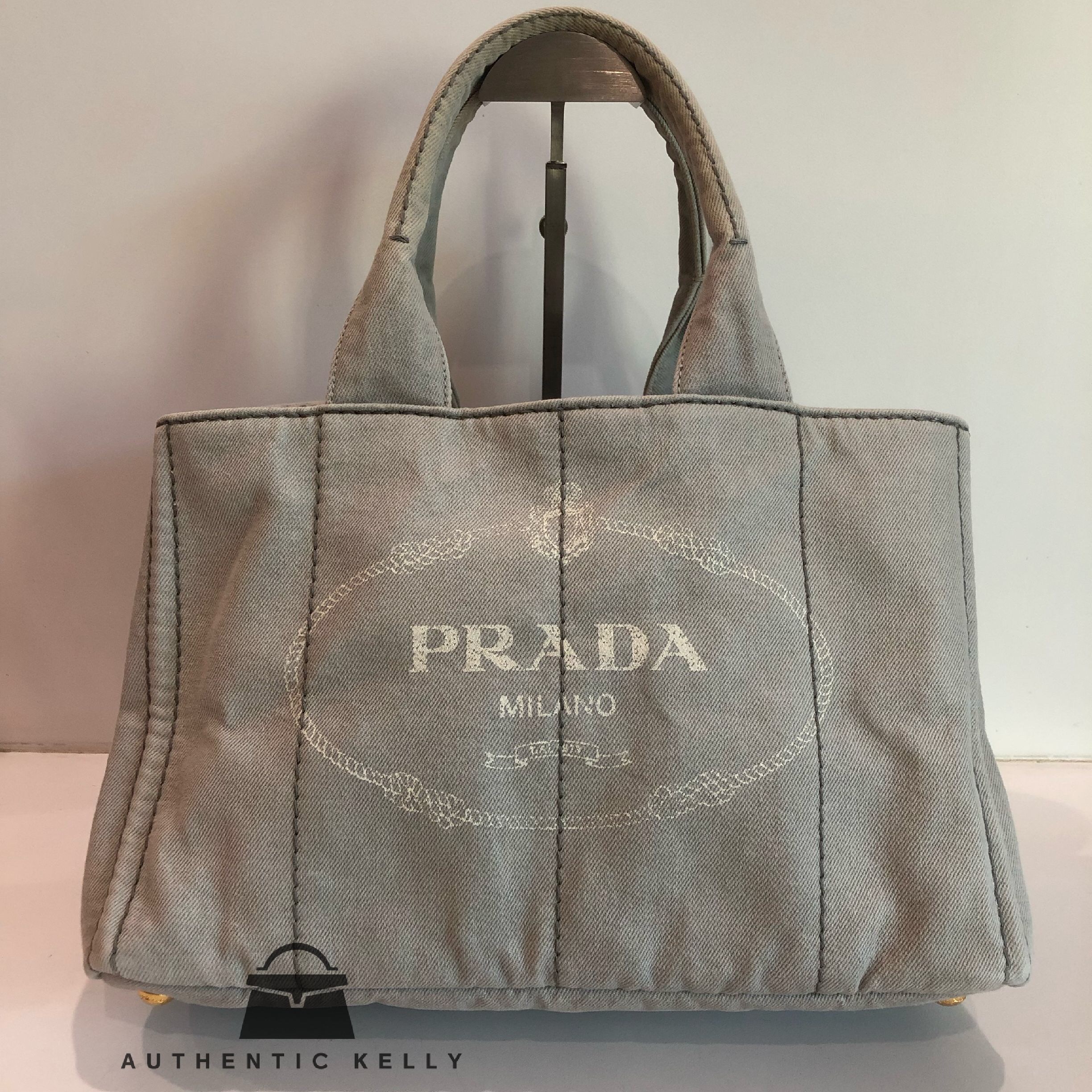 grey prada tote bag